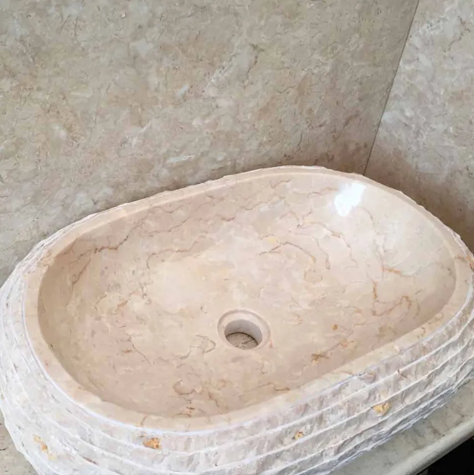 Lavabo bianco da appoggio ovale Cora, pezzo unico fatto a mano