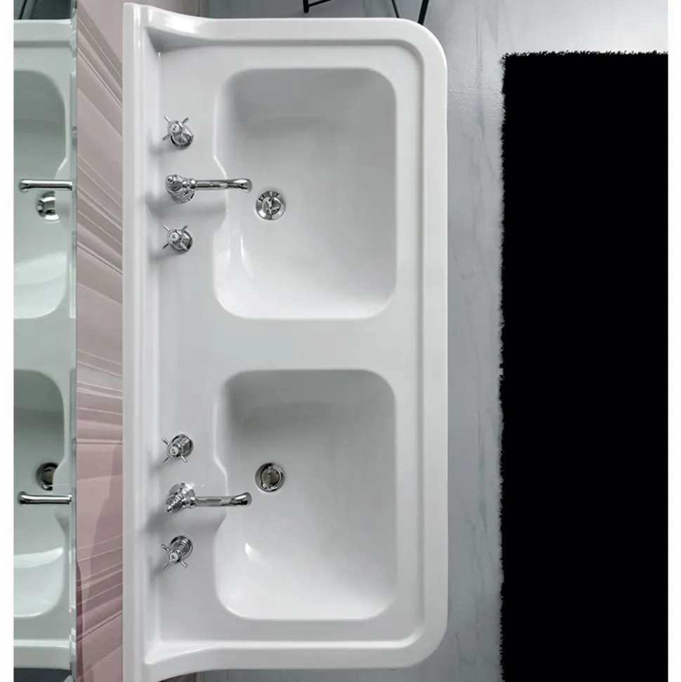 Lavabo Consolle a Colonna in Ceramica con Doppia Vasca L 125 cm - Wollie