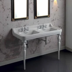 Lavabo consolle classico a doppia vasca in ceramica made Italy, Swami