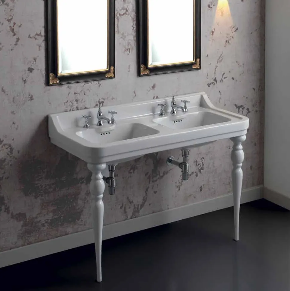 Lavabo consolle classico a doppia vasca in ceramica made Italy, Swami