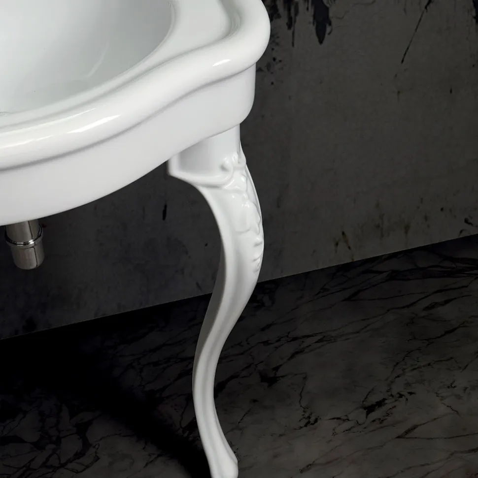 Lavabo Consolle Classico in Ceramica Bianca L 120 cm Made in Italy - Magda