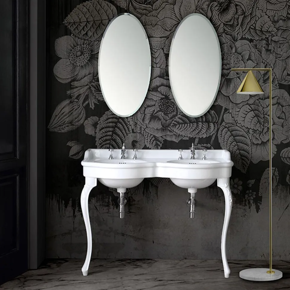 Lavabo Consolle Classico in Ceramica Bianca L 120 cm Made in Italy - Magda