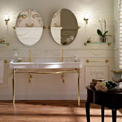 Lavabo Consolle con Doppia Vasca in Ceramica, Made in Italy Vintage - Paulina