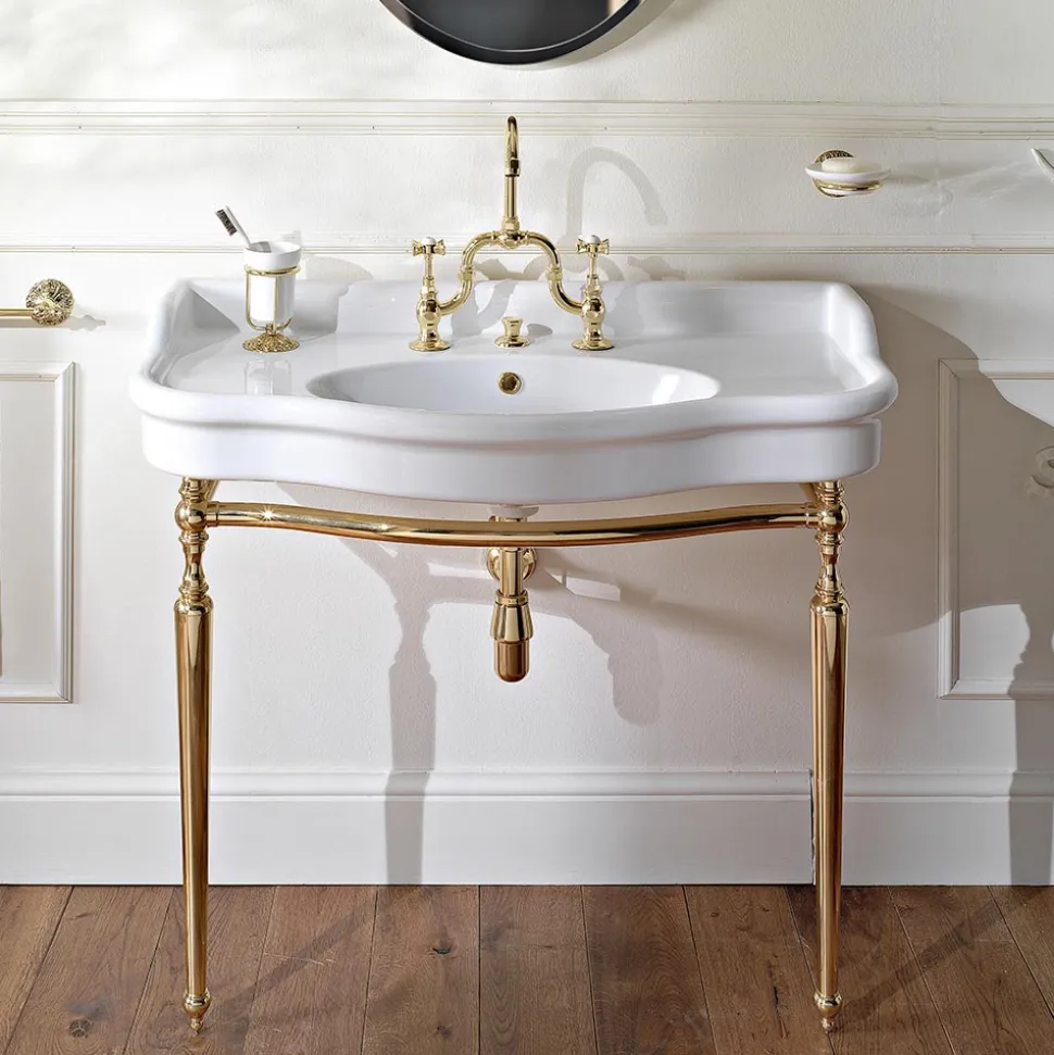Lavabo Consolle con Doppia Vasca in Ceramica, Made in Italy Vintage - Paulina