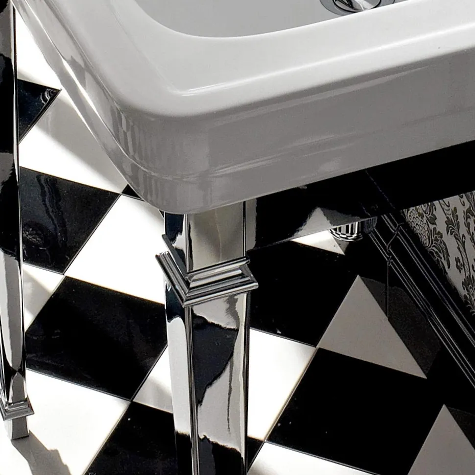 Lavabo Consolle L 65 cm in Ceramica con Piedi in Metallo, Stile Vintage - Marwa