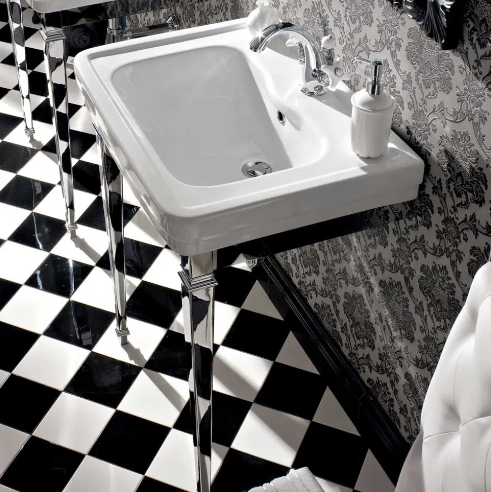 Lavabo Consolle L 65 cm in Ceramica con Piedi in Metallo, Stile Vintage - Marwa