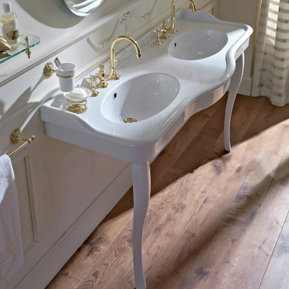Lavabo Consolle Vintage Doppia Vasca e Piedi in Ceramica Made in Italy - Paulina