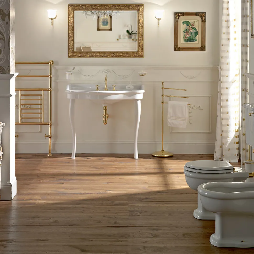 Lavabo Consolle Vintage Doppia Vasca e Piedi in Ceramica Made in Italy - Paulina