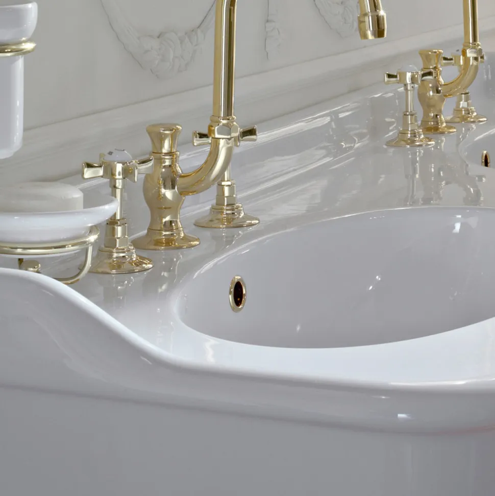 Lavabo Consolle Vintage Doppia Vasca e Piedi in Ceramica Made in Italy - Paulina