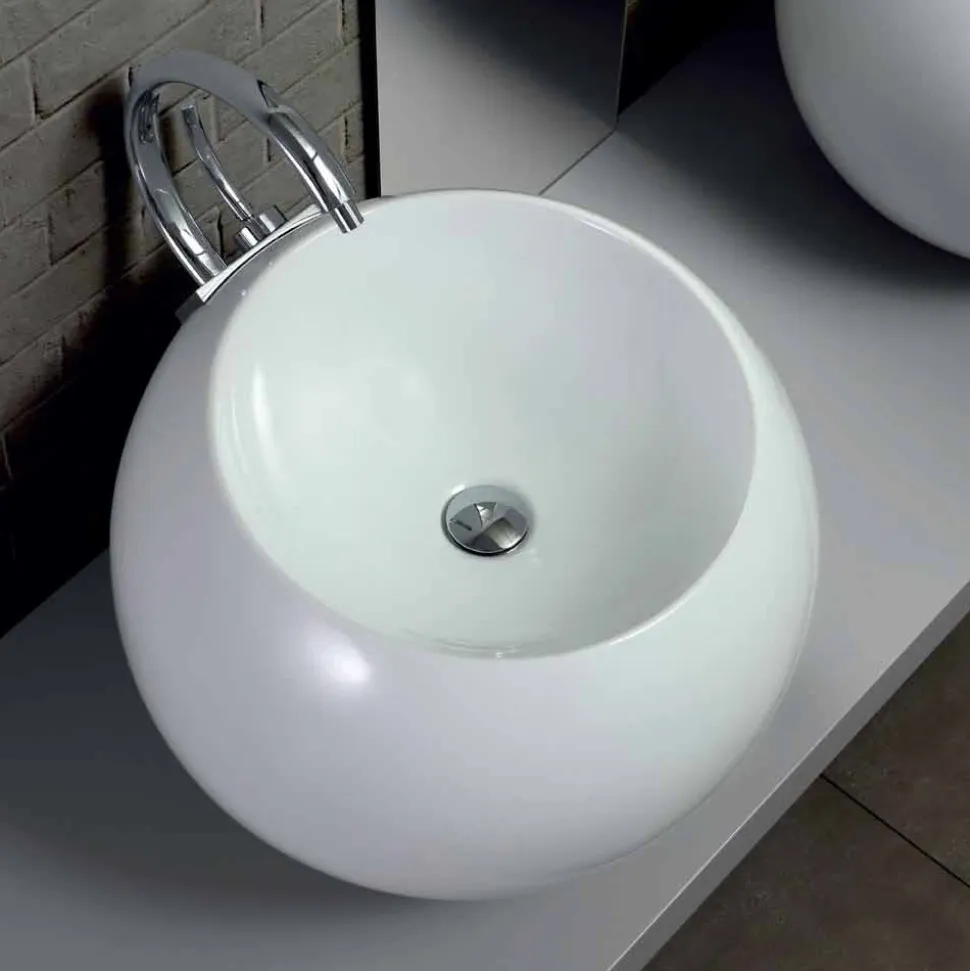 Lavabo da Appoggio a Forma di Sfera in Ceramica Colorata Fanna