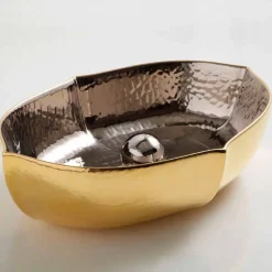 Lavabo da appoggio ceramica platino e oro di design made Italy Oscar