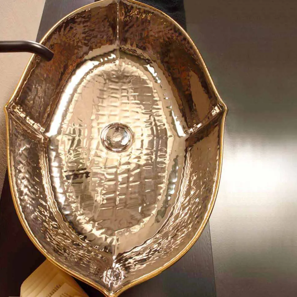 Lavabo da appoggio ceramica platino e oro di design made Italy Oscar