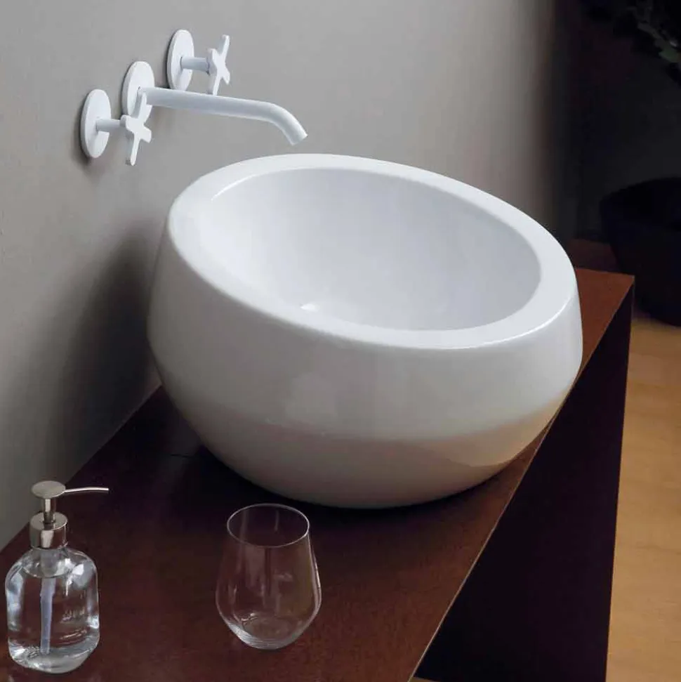 Lavabo da appoggio circolare di design in ceramica made in Italy Elisa
