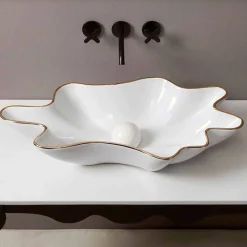 Lavabo da appoggio design ceramica bianco bordo oro made Italy Rayan