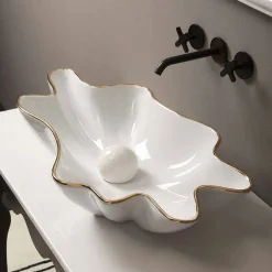 Lavabo da appoggio design ceramica bianco bordo oro made Italy Rayan