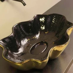 Lavabo da appoggio di design ceramica nero e oro made in Italy Cubo