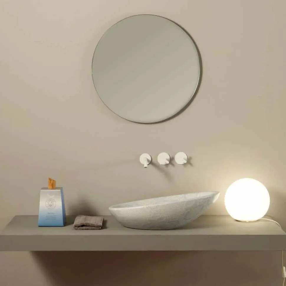 Lavabo da appoggio di design ceramica pitone bianco made Italy Glossy