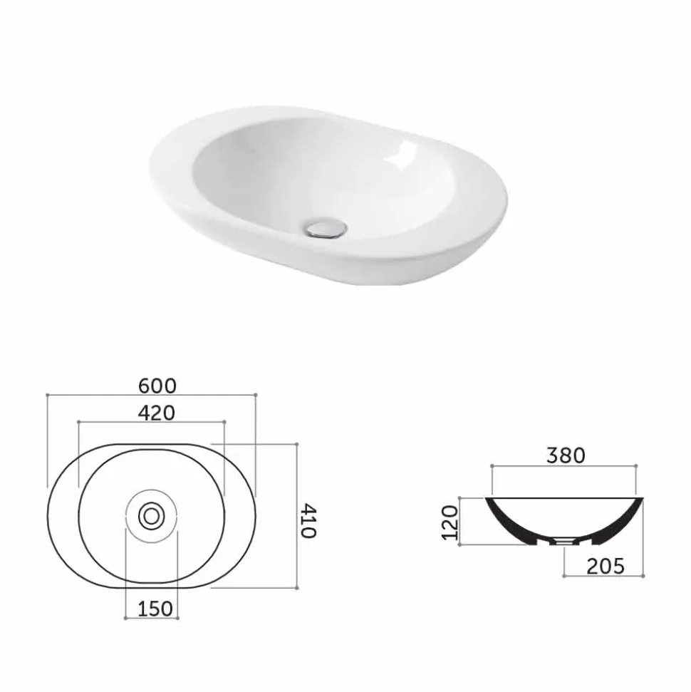 Lavabo da Appoggio di Design in Ceramica Bianca o Colorata Melle