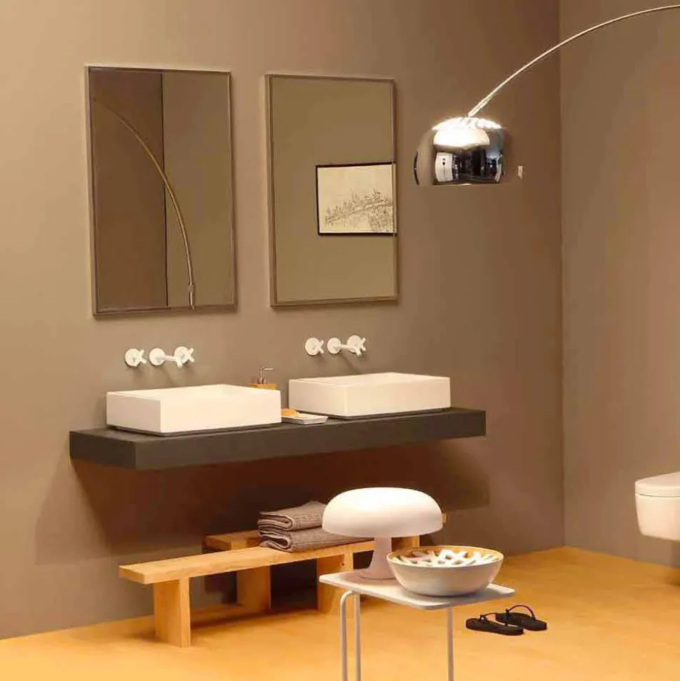 Lavabo da appoggio di design in ceramica rettangolare made Italy Dalia