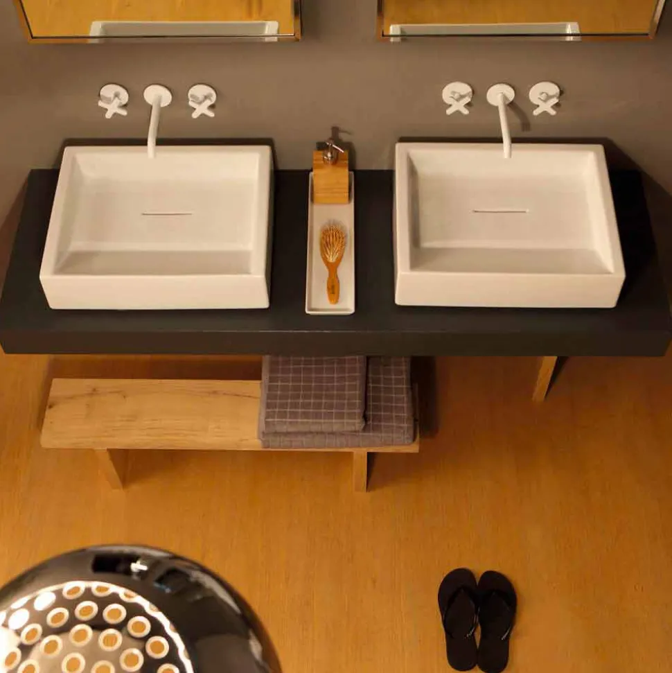 Lavabo da appoggio di design in ceramica rettangolare made Italy Dalia