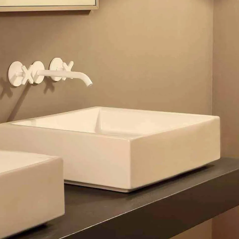 Lavabo da appoggio di design in ceramica rettangolare made Italy Dalia