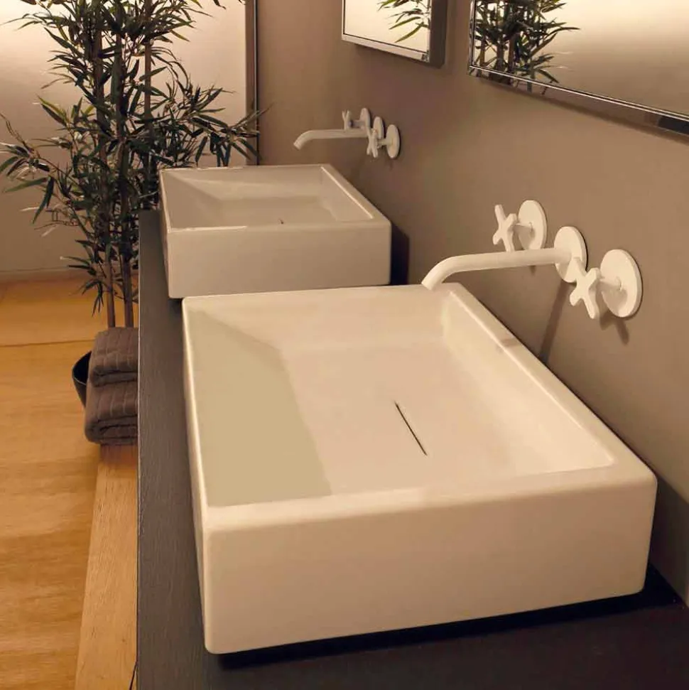 Lavabo da appoggio di design in ceramica rettangolare made Italy Dalia