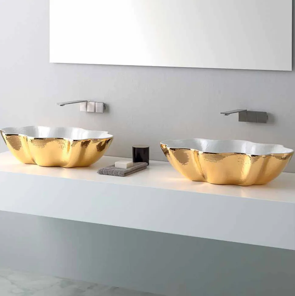 Lavabo da appoggio di design moderno in ceramica fatto in Italia Cubo
