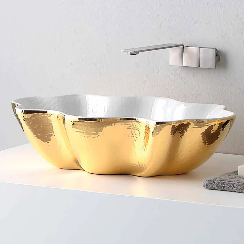 Lavabo da appoggio di design moderno in ceramica fatto in Italia Cubo