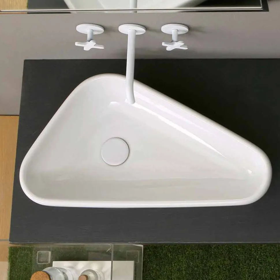 Lavabo da appoggio di design moderno in ceramica made in Italy Sofia
