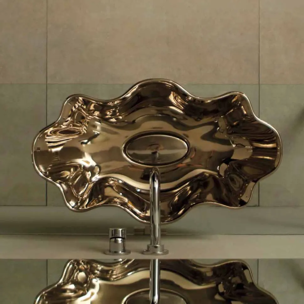 Lavabo da appoggio di design moderno in ceramica made in Italy Cubo