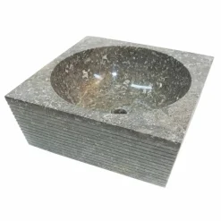 Lavabo da appoggio di design per bagno in pietra naturale grigia Zor