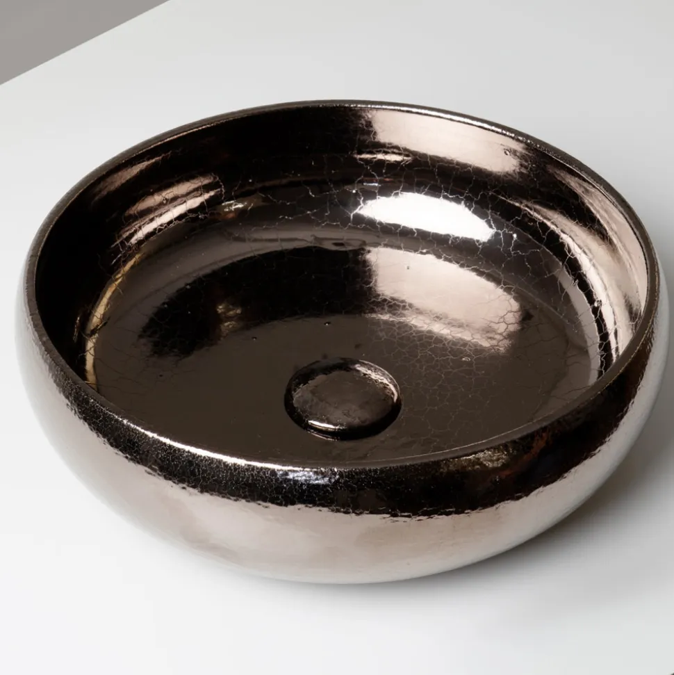 Lavabo da Appoggio in Argilla Raku Metallica Tornito a Mano - Prisma