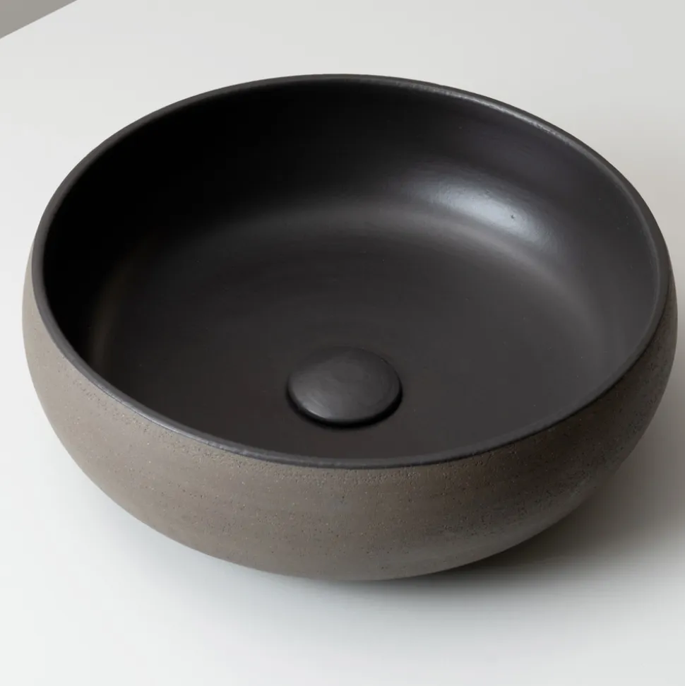 Lavabo da Appoggio in Argilla Raku Chiara o Scura Tornito a Mano - Prisma