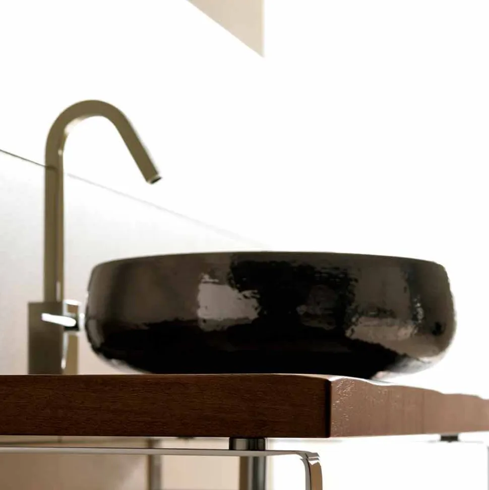 Lavabo da appoggio in ceramica raku fatto a mano in Italia, Ramon