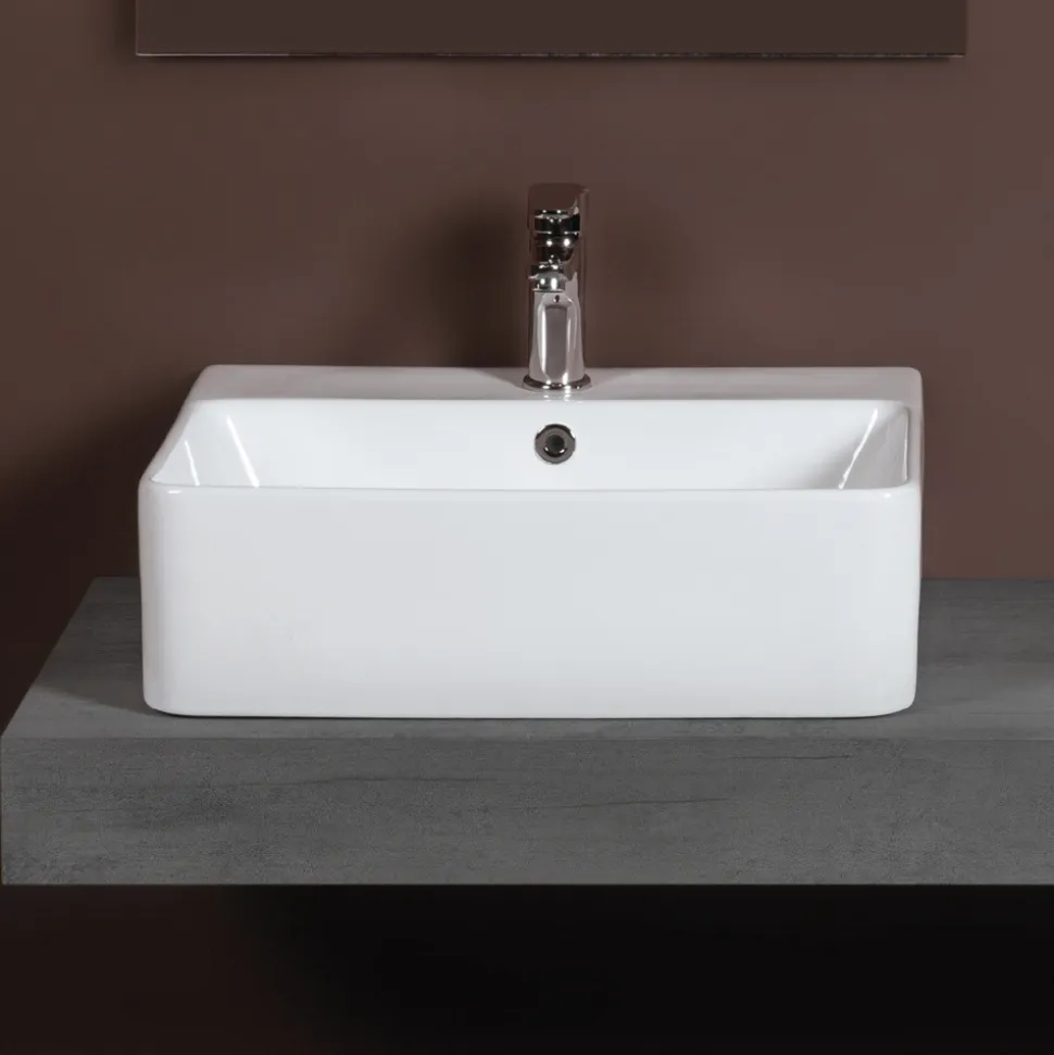 Lavabo da Appoggio in Ceramica e Foro Rubinetteria Design Moderno - Papavero
