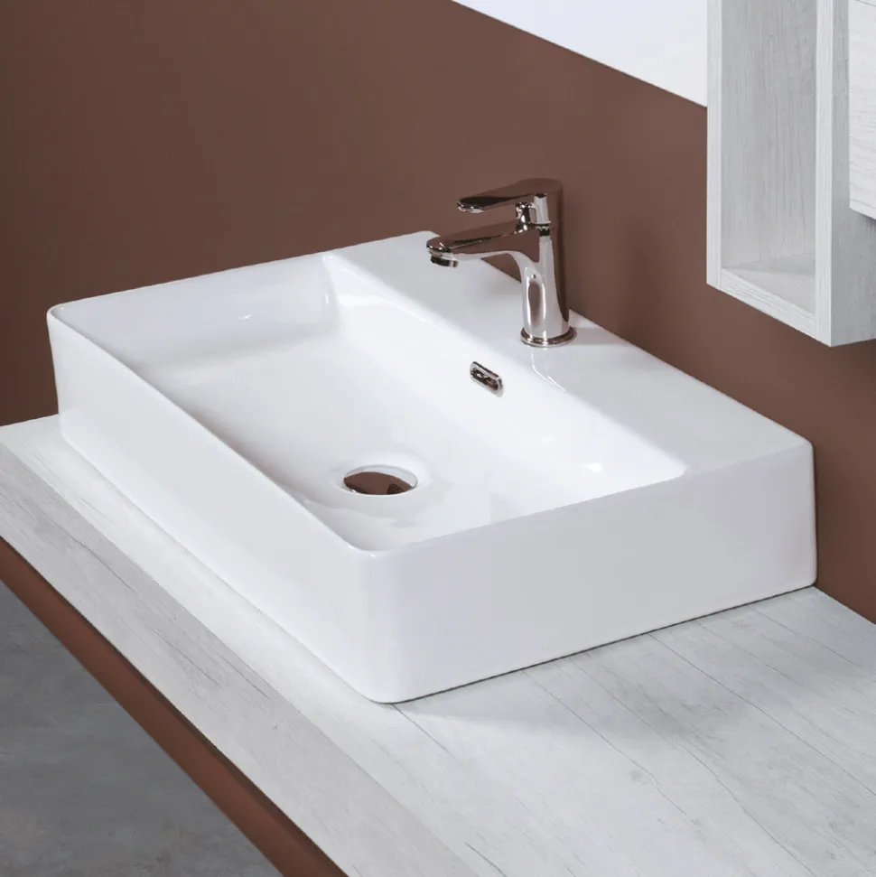 Lavabo da Appoggio in Ceramica e Foro Rubinetteria Design Moderno - Papavero