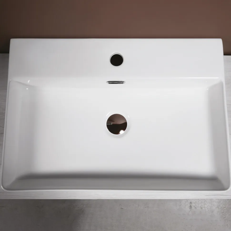 Lavabo da Appoggio in Ceramica e Foro Rubinetteria Design Moderno - Papavero