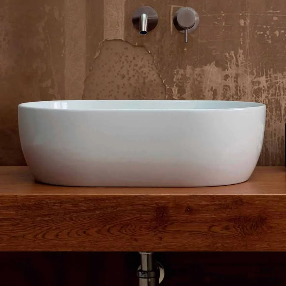 Lavabo da appoggio in ceramica bianca o colorata Star 55x35 made Italy
