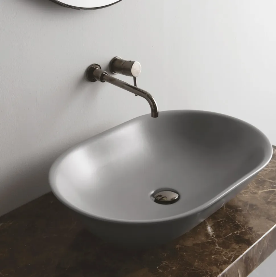 Lavabo da Appoggio in Ceramica Opaca L 58 cm Realizzato in Italia - Nelly