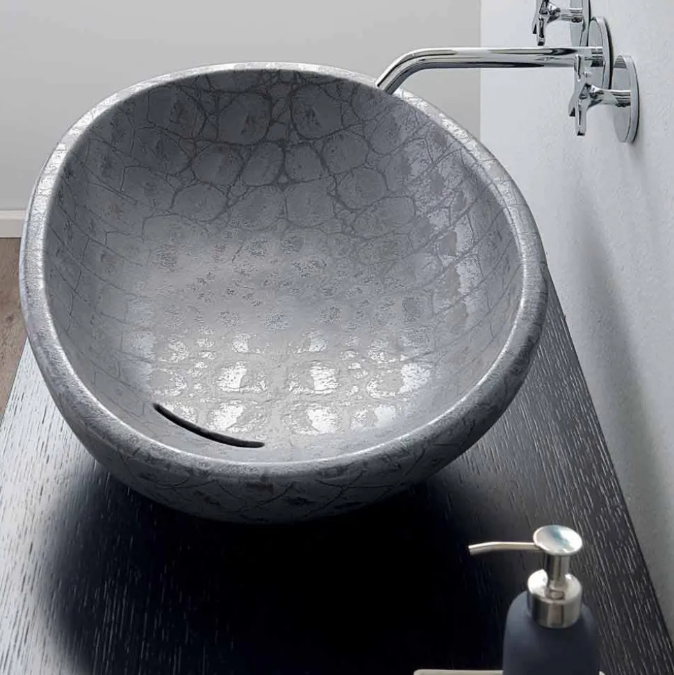 Lavabo da appoggio in ceramica stampa cocco grigio made Italy Glossy