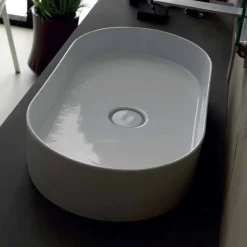 Lavabo da appoggio in ceramica design moderno Sun made Italy 65x35 cm