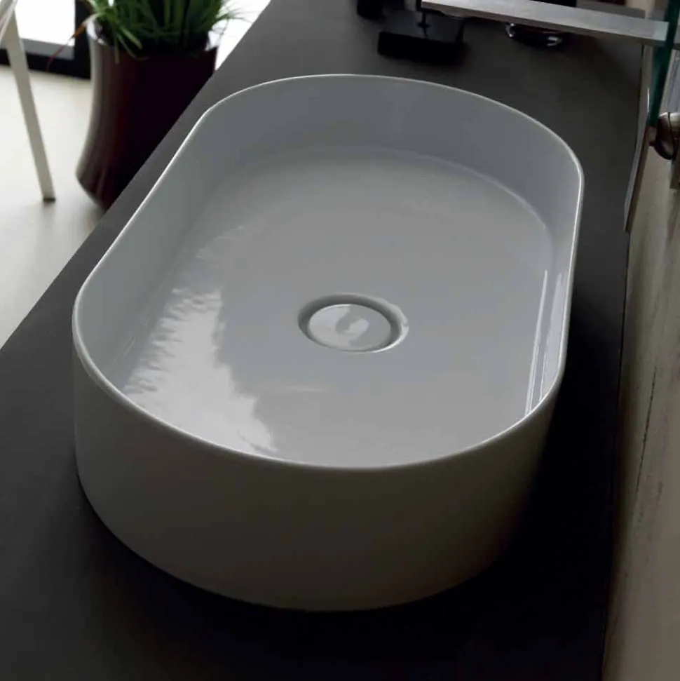 Lavabo da appoggio in ceramica design moderno Sun made Italy 65x35 cm