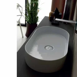 Lavabo da appoggio in ceramica design moderno Sun made Italy 65x35 cm