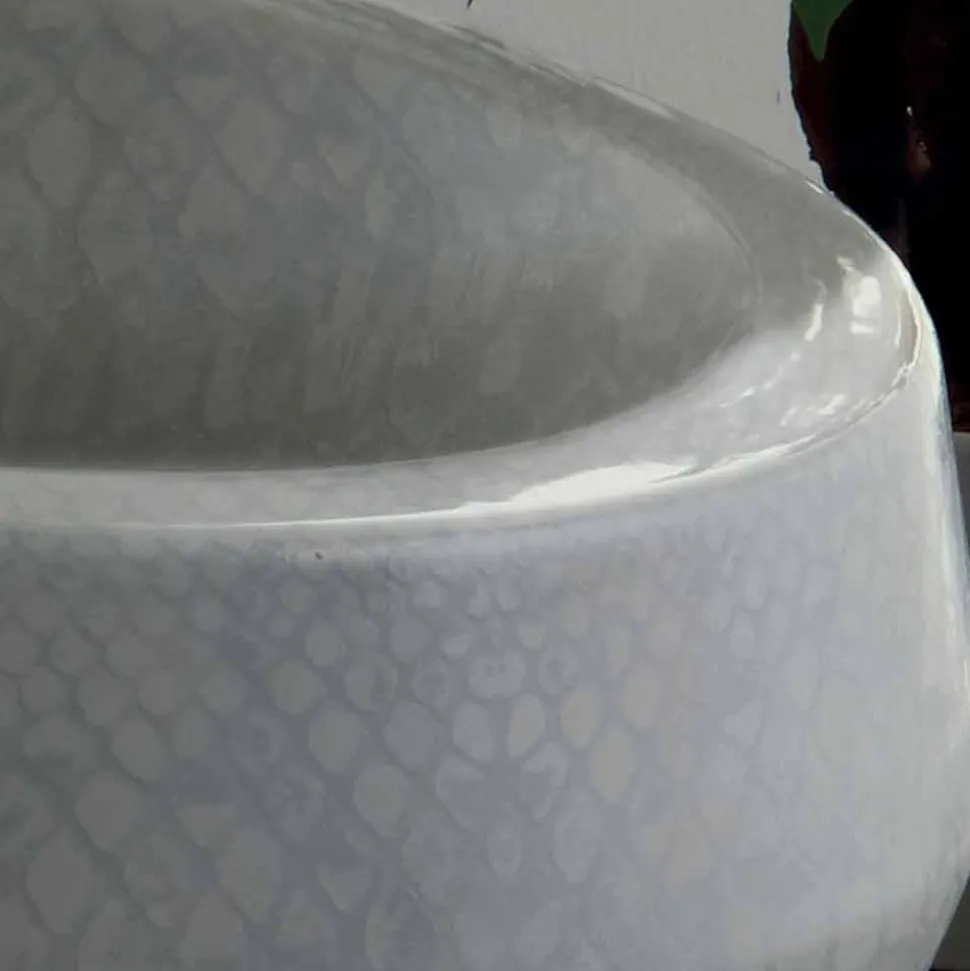 Lavabo da appoggio in ceramica pitonata bianco made in Italy Elisa
