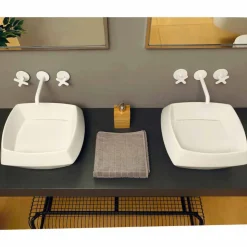 Lavabo da appoggio in ceramica bianca di design made in Italy Simon