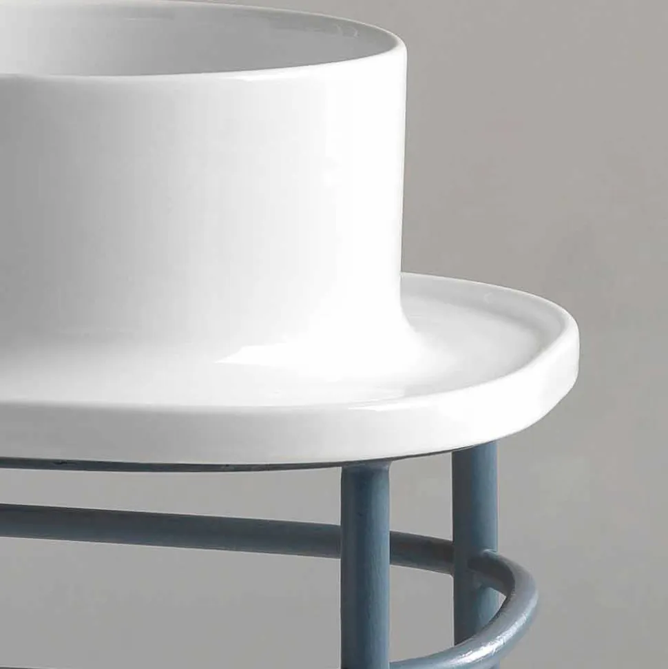 Lavabo da appoggio in ceramica vintage completo di base metallica Marta
