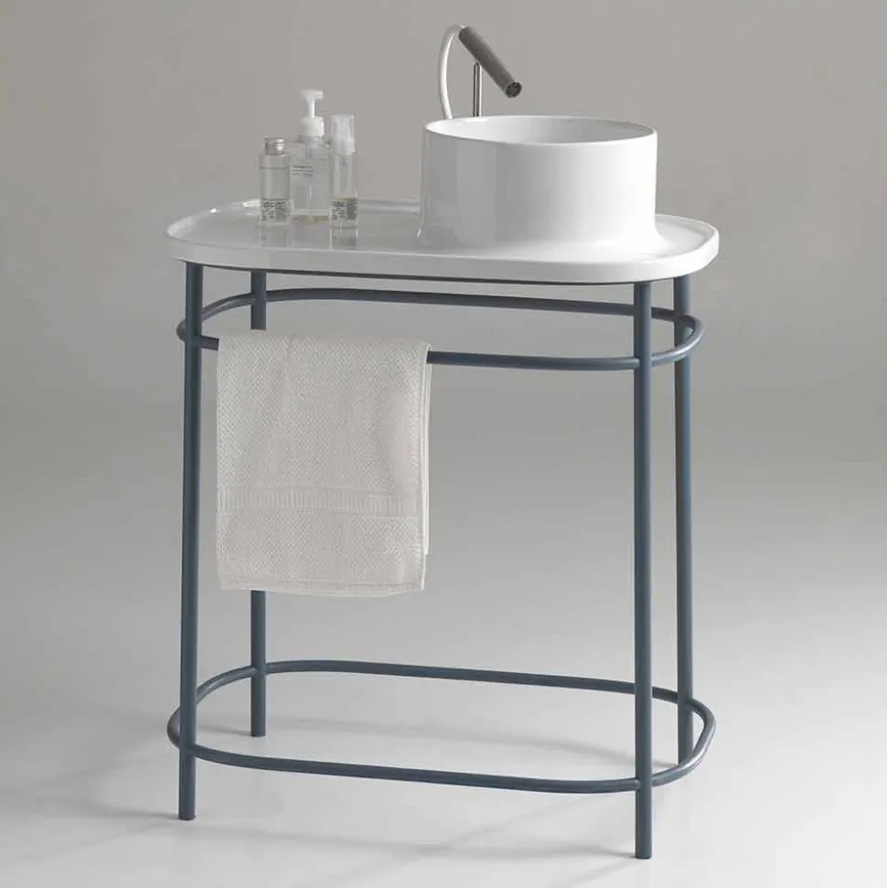 Lavabo da appoggio in ceramica vintage completo di base metallica Marta