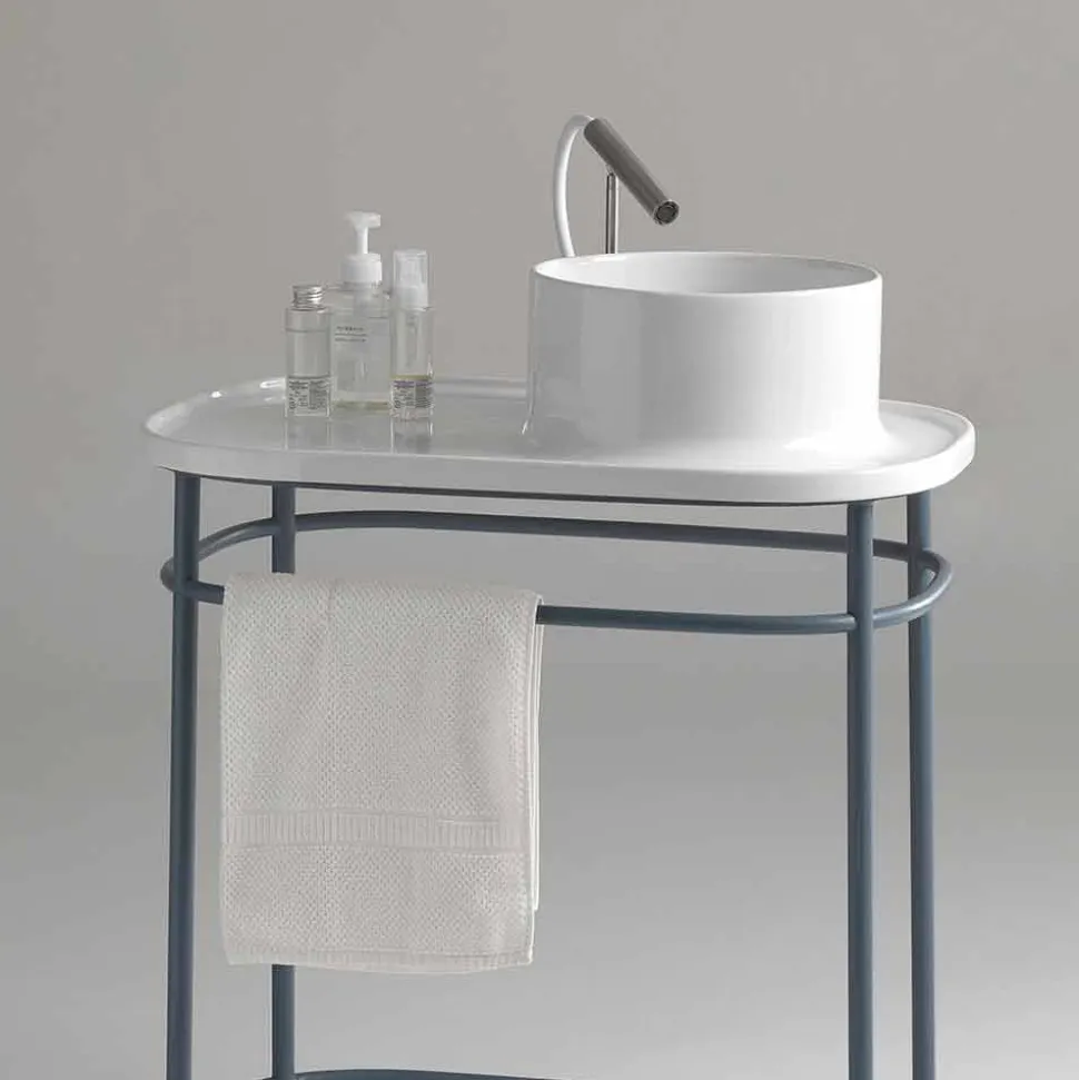Lavabo da appoggio in ceramica vintage completo di base metallica Marta