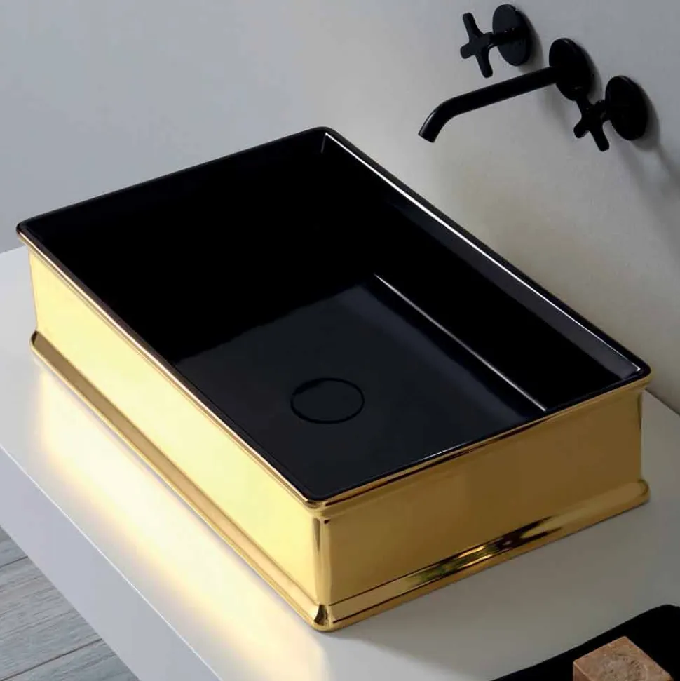 Lavabo da appoggio in ceramica bicolore prodotto in Italia Debora