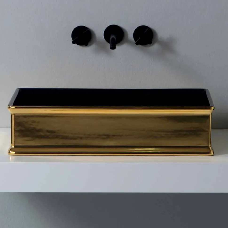 Lavabo da appoggio in ceramica bicolore prodotto in Italia Debora